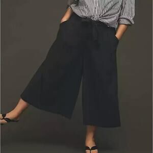 Anthropologie Maeve Black Ultra Wide Leg Cropped Culottes Pants SZ 0